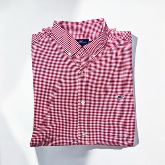 Vineyard Vines Performance Button Down Classic Fit Tucker Shirt Red White Checks - Picture 2 of 9